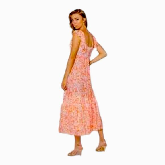 Lavender Brown Orange Multi Print Flutter Sleeve Maxi Dress Medium NWT - Picture 15 of 15